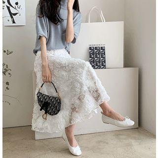 A-line Floral Applique Lace Skirt