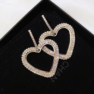 Rhinestone Heart Dangle Earring A04-86 - Silver Needle - As Shown In Figure - One Size