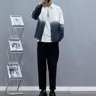 Long-sleeve Gradient Shirt / Short-sleeve Lettering T-shirt / Plain Slim-fit Pants