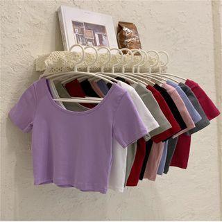 Short-sleeve Cropped Scoop-neck T-shirt