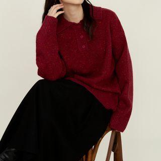 Polo Neck Melange Knit Sweater