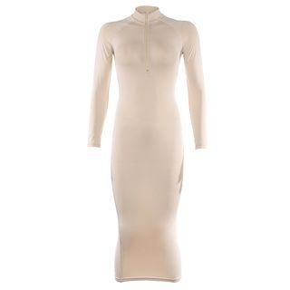 Half Zip Long-sleeve Midi Sheath Dress