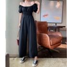 Boatneck Ruched Wide-leg Jumpsuit