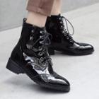 Patent Leather Fleece-lined Lace-up Short Boots