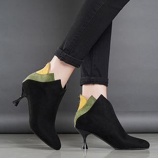 Faux Suede Color Panel Kitten Heel Ankle Boots