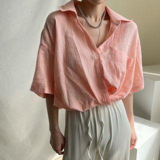 Pocket-front Oversized Plain Shirt