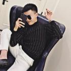 Mock-turtleneck Pinstriped Sweater