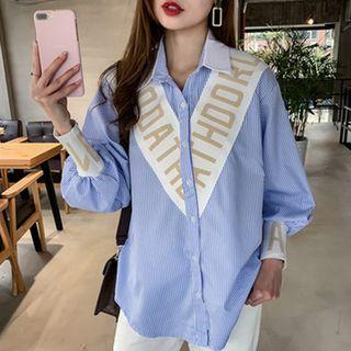 Lettering Lantern-sleeve Shirt