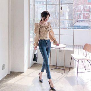 Puff-shoulder Cropped Blouse