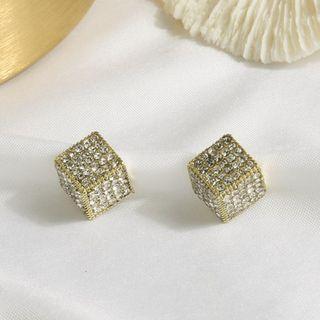 Cube Rhinestone Stud Earring 1 Pair - Gold - One Size