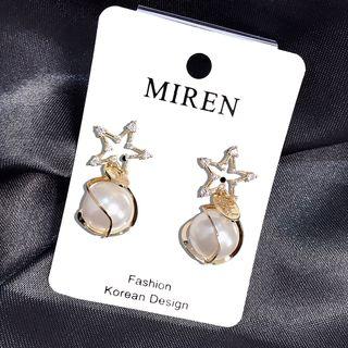 Rhinestone Star Faux Pearl Dangle Earring Steel Needle - Gold - One Size