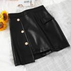 Faux Leather Button-up Mini Skirt