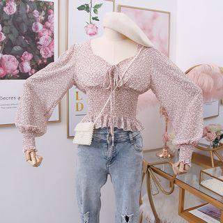 V-neck Smocked Floral Chiffon Top