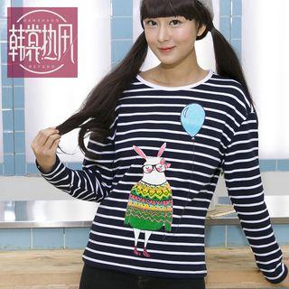 Rabbit Print Stripe Long-sleeve T-shirt