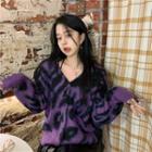 V-neck Printed Leopard Cardigan As Shown In Figure - One Size
