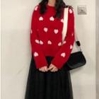 Heart Cable Knit Sweater / Sheer Panel Midi Skirt