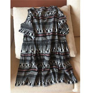 Printed Cold Shoulder Short-sleeve A-line Dress