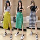 Plaid Slit-hem Midi Pencil Skirt