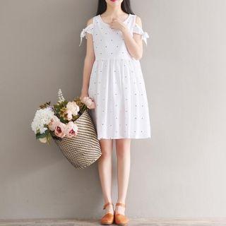 Polka Dot Cold Shoulder A-line Dress
