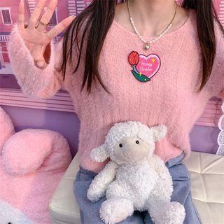 Embroidered Sweater Pink - One Size