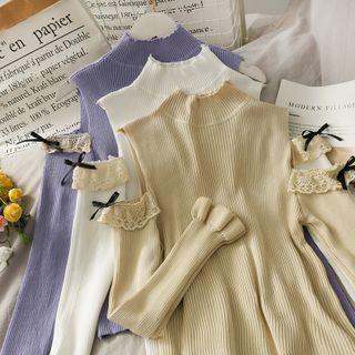 Patchwork Mock-neck Knit Top In 6 Colors
