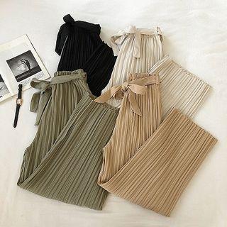 Tie-waist Ribbed Wide Leg Pants