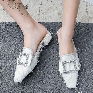 Block Heel Fringed Mules