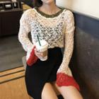 Contrast Trim Crochet Knit Sweater