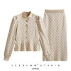 Set: Patterned Cardigan + Midi Skirt Almond - One Size