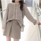 Set: Striped Knit Hoodie + Mini Skirt