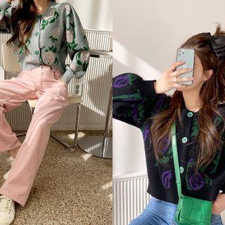Rose-pattern Woolen Cardigan