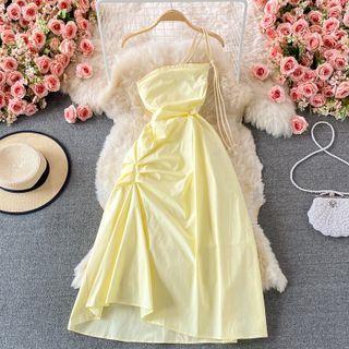 Plain Ruched Bandeau Maxi Dress