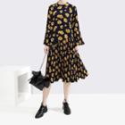 Long-sleeve Flower Print Shift Dress As Shown In Figure - One Size