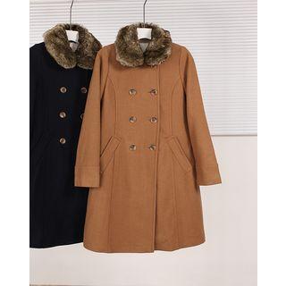 Faux-fur Trim Double-breasted Coat