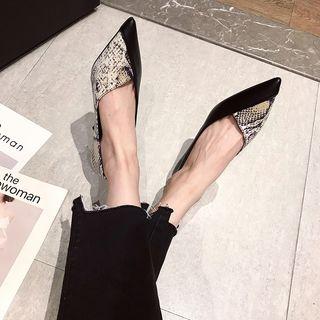Snake Print Panel Pointed Kitten Heel Pumps