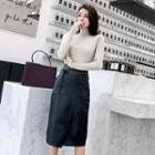 Asymmetrical Straight Fit Faux Leather Skirt