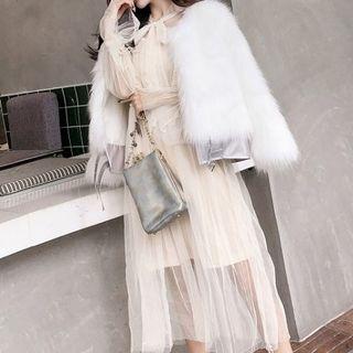 Faux-fur Plain Loose-fit Jacket White - One Size