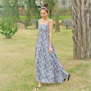 Smocked Floral Print Maxi Dress