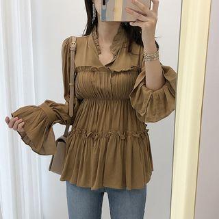 Long-sleeve Tiered Frill Trim Chiffon Blouse