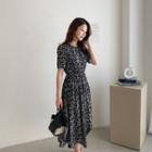 Drawstring-waist Long Floral Dress