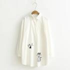 Long-sleeve Embroidery Cat Long Shirt