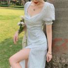 Cardigan / Short-sleeve Dotted Midi A-line Dress