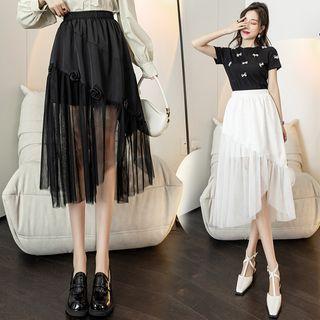 Asymmetrical Floral A-line Mesh Skirt