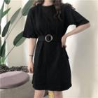 Round Buckled Waist Short Sleeve Dress