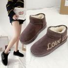 Lettering Embroidered Fleece-lined Ankle Boots