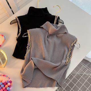 Turtleneck Chain Knit Crop Tank Top
