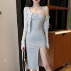 Midi Slit Tank Dress / Ribbed Cardigan