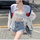 Long Sleeve Print Shawl Mock Two Piece Shirt White - One Size