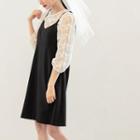 3/4-sleeve Lace Top / Strappy Jumper Dress / Set