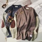 Letter Embroidered Color Block Sweater
